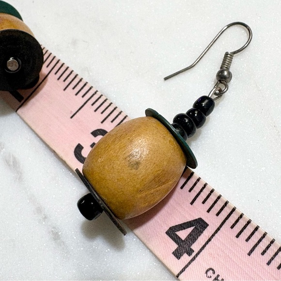 Handmade Bohemian Large Wooden Bead Dangle Earrings - Picture 12 of 13